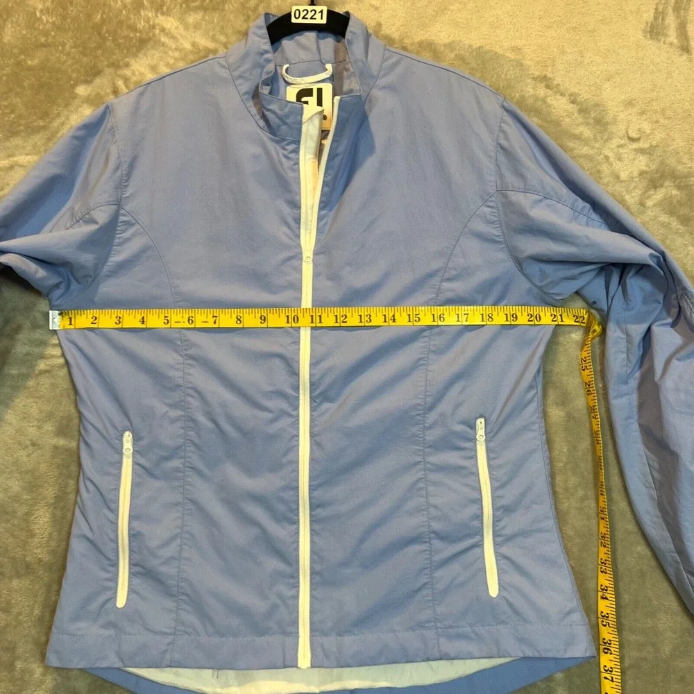 FJ FootJoy Windbreaker Jacket Women's Medium Blue Rain Zip Up Front Pockets Golf